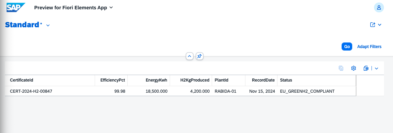 Fiori Elements Preview — H2 Production List Report